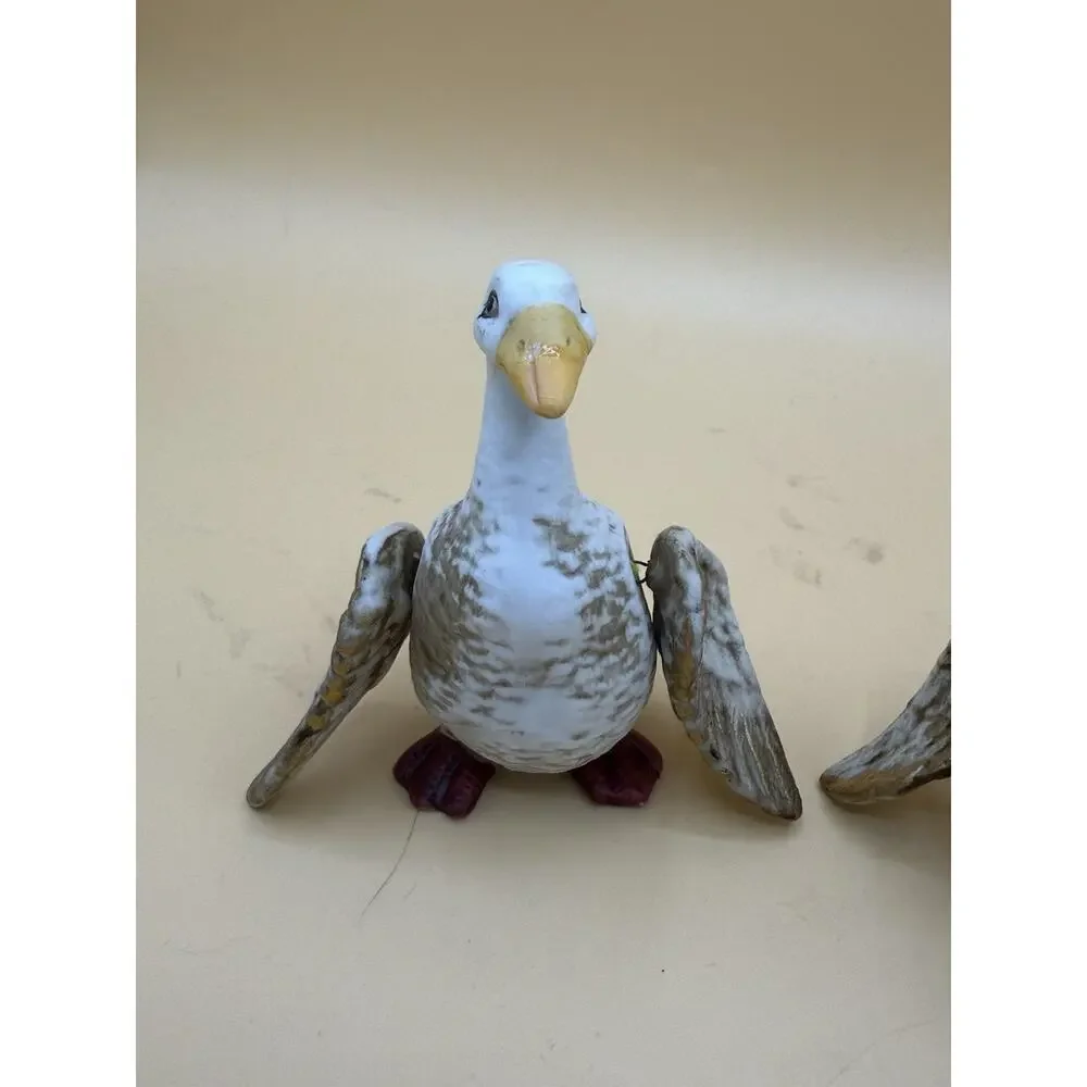 Vintage Goose Christmas Ornaments Pair Porcelain Ceramic Winged Birds Repair